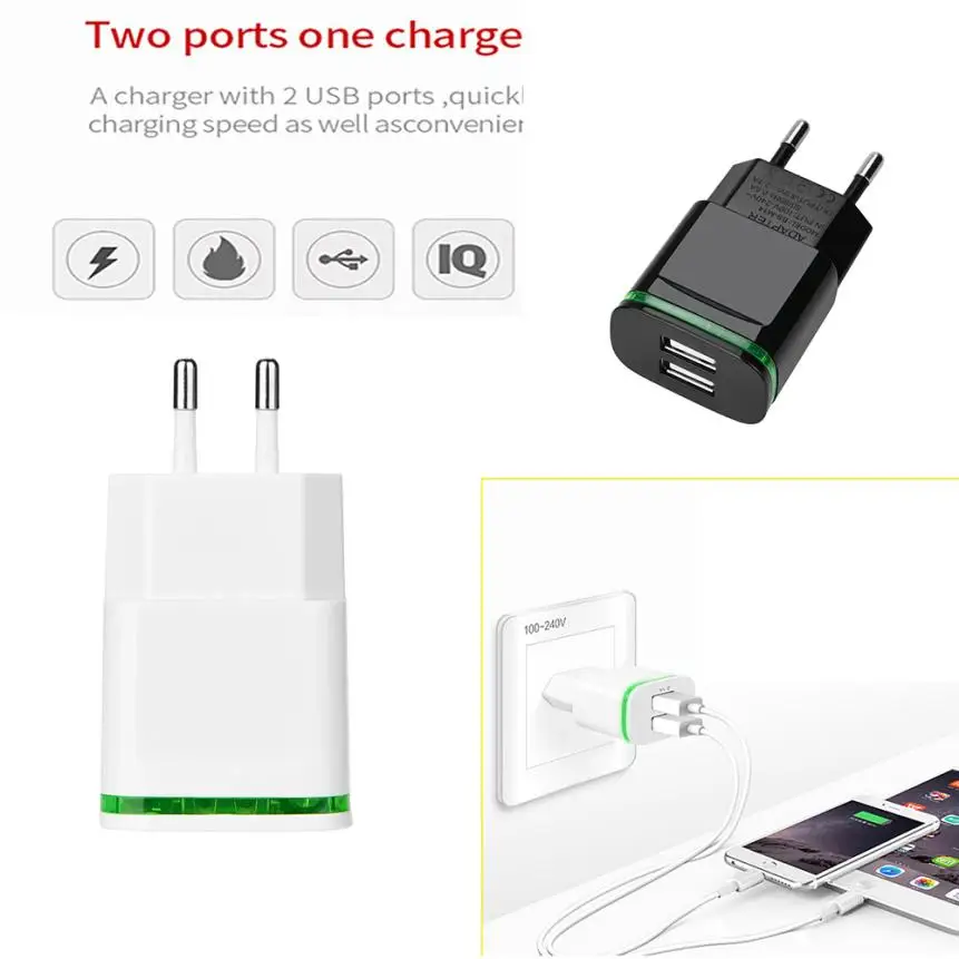 

2 USB Ports Charger for iPhone for iPad for Samung Light LED EU Plug 5V 4A Wal High Quality Car Phone Accessories travel home
