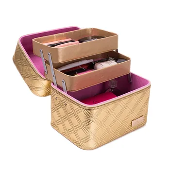 

New Fashion Women High Quality Waterproof PU Large Multi-Storey Professional Makeup Cosmetic Case Organizer Travel Cosmetic bag