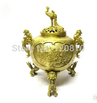 

Antique copper incense vaporizer incense censer phoenix ear plug lion foot Buddha with supplies