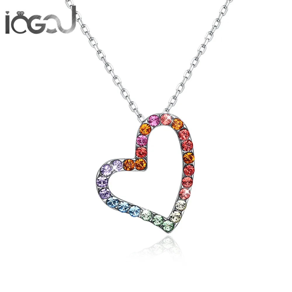 

IOGOU 925 Sterling Silver Colored Heart-shaped Crystal From Swarovski Necklace For Ladies Womens Anniversary Necklace Chain