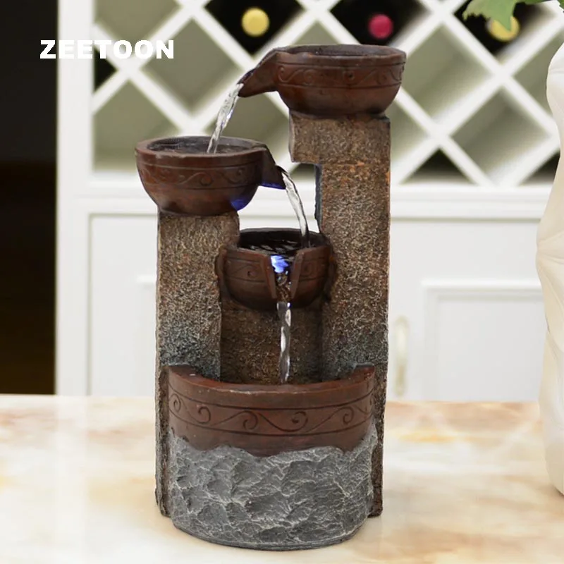 110V 240V European Mini LED Water Fountain Feng Shui Desktop Ornament