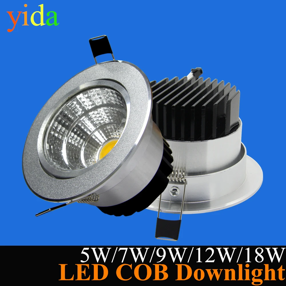 

New Silver Dimmable COB Downlight 5W 7W 9W 12W 18W LED Recessed Ceiling Light Spot Light Lamp White Warm white Indoor Lighting
