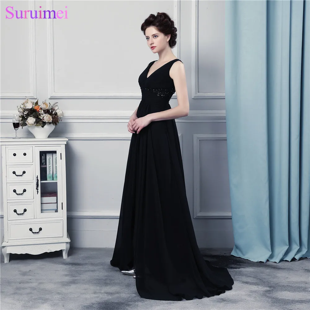 Chiffon Long Balck Evening Dresses 