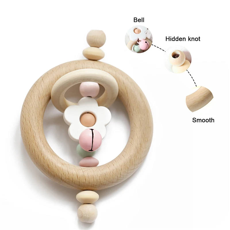 Деревянная погремушка бук медведь рука прорезиненный деревянный кольцо детские погремушки игровой, для тренировок Монтессори коляска
