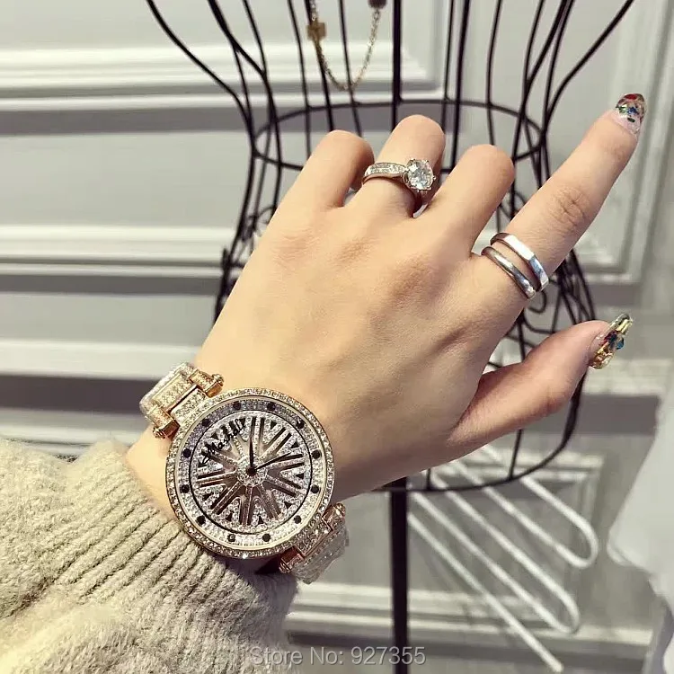 Новые Модные фиолетовые роскошные часы из нержавеющей стали, женские блестящие вращающиеся нарядные часы с большим бриллиантовым камнем, наручные часы