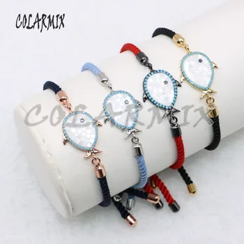 

Wholesale shell fish charms rope bracelet Mix color cute tiny fish jewelry charms fashion jewelry gift for lady 4601