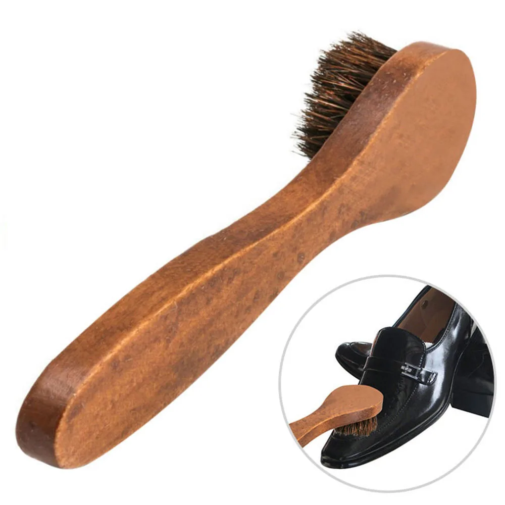 Long Wood Handle Bristle Horse Hair Brush Shoe Boot Polish Shine Cleaning Dauber Brush