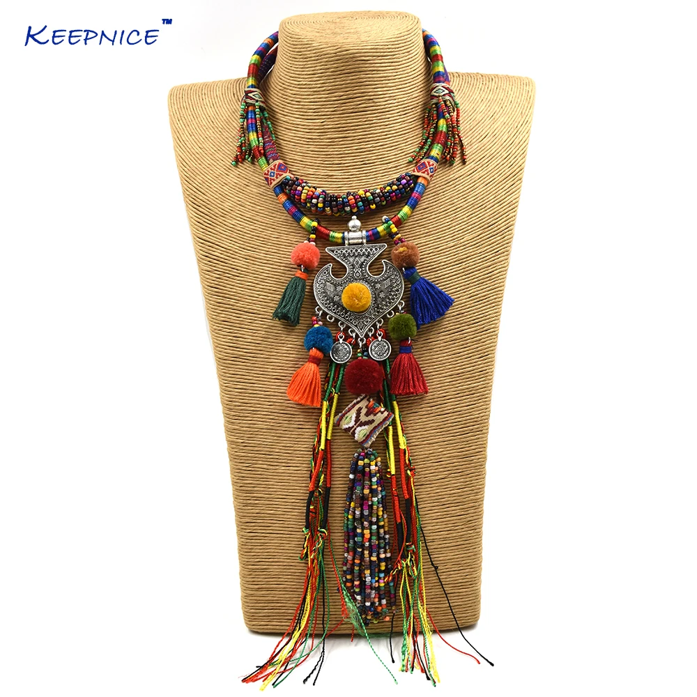 Аксессуары для одежды богемный этнический бисер кисточка-чокер ожерелье цветные бусы ручной работы Длинные подвески-кисточки ожерелье