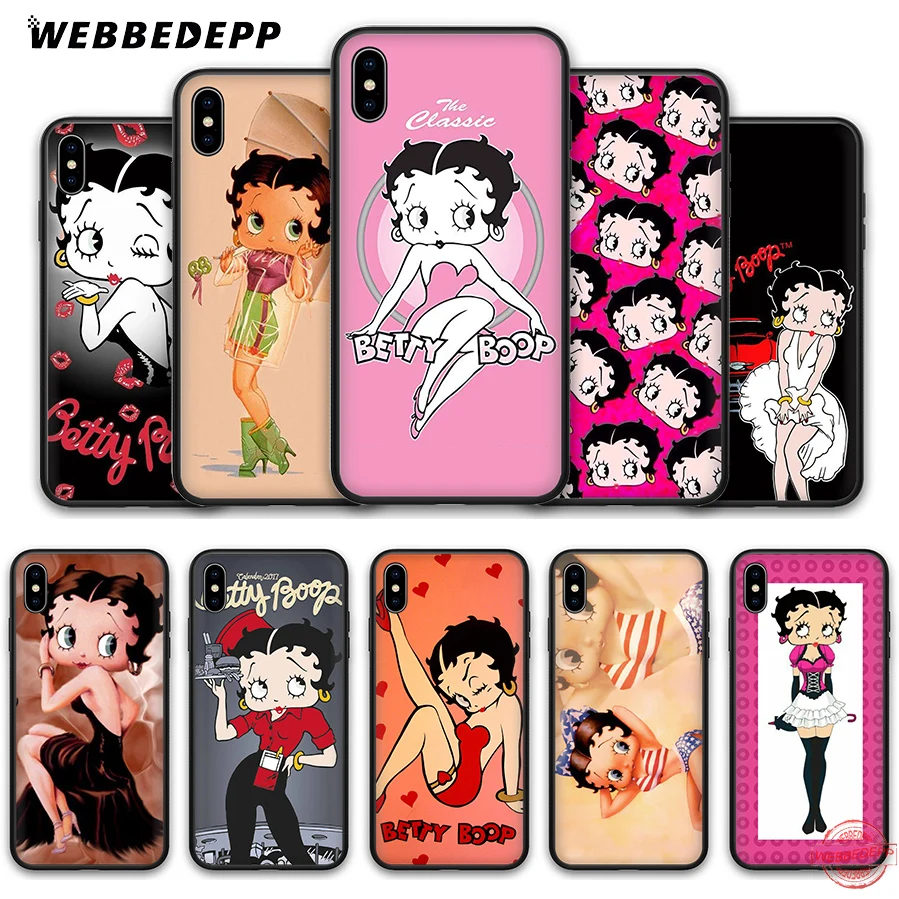 

WEBBEDEPP Betty boop cartoon Soft Silicone TPU Phone Case for iPhone 5 5S SE 6 6S 7 8 Plus XR X XS Max