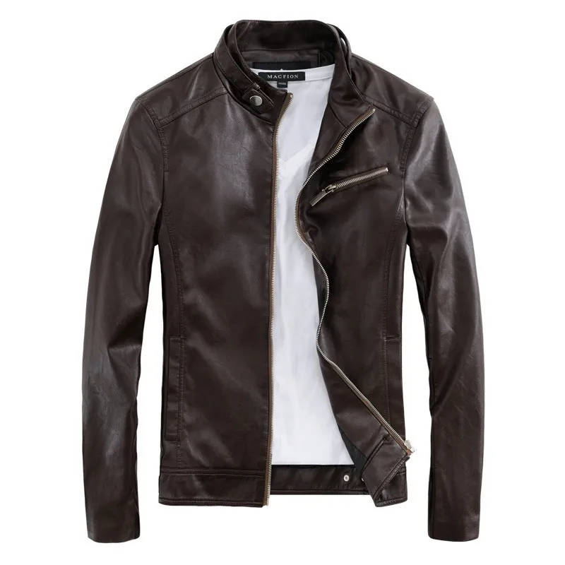 Модные Для мужчин из искусственной кожи Мужская куртка; ветровка мотоцикл Кожаные куртки пальто для мальчиков с воротником «Мандарин», замшевое пальто 4XL плюс