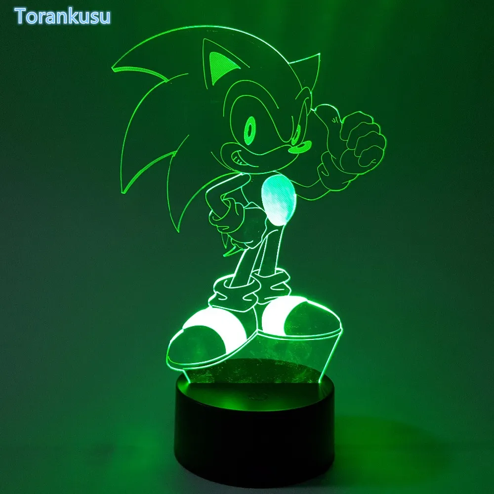 Sonic The Hedgehog экшн-фигурка Sonic 3D ночник визуальная Иллюзия светодиодный RGB меняющаяся лампа звуковая модель игрушка кукла 3D03
