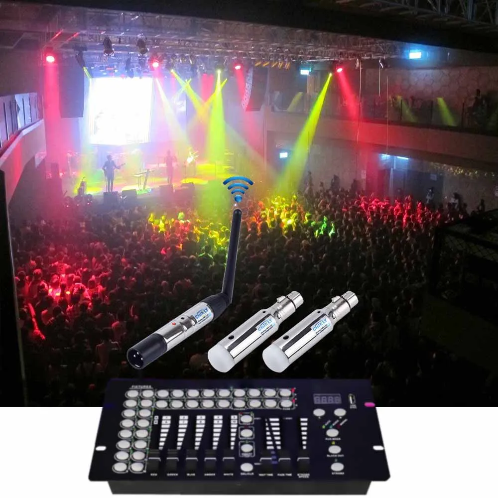 DMX512 Wireless Transmitter Receiver with Battery Control 400m DMX Stage Light Effect DJ Club Party 2.4G Rechargeable Controler yuer mini command wing stage effect lighting console for dj disco christmas party dmx controler work with moving head beam