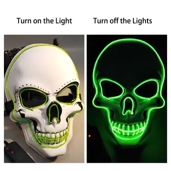 

Hot Sales EL Horror Ghost Head Luminous Fluorescent Mask With 3V Steady On Inverter For Halloween Party Supplies Christmas