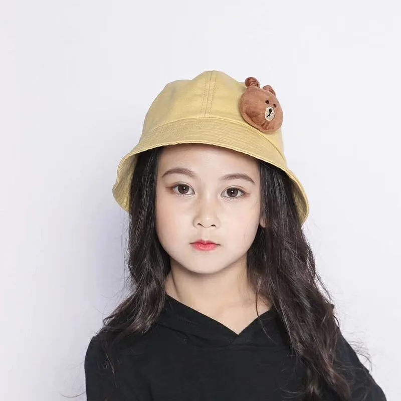 

Kids Bucket Hat Cartoon Bear Baby Infant Toddler Child Boy Girl Summer Hat Foldable Cotton Sunhat