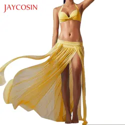 JAYCOSIN пикантные Boho шифоновое с высоким разрезом длиной макси юбка для женщин Пляжная сплошной узор шифон материал повседневное случаю