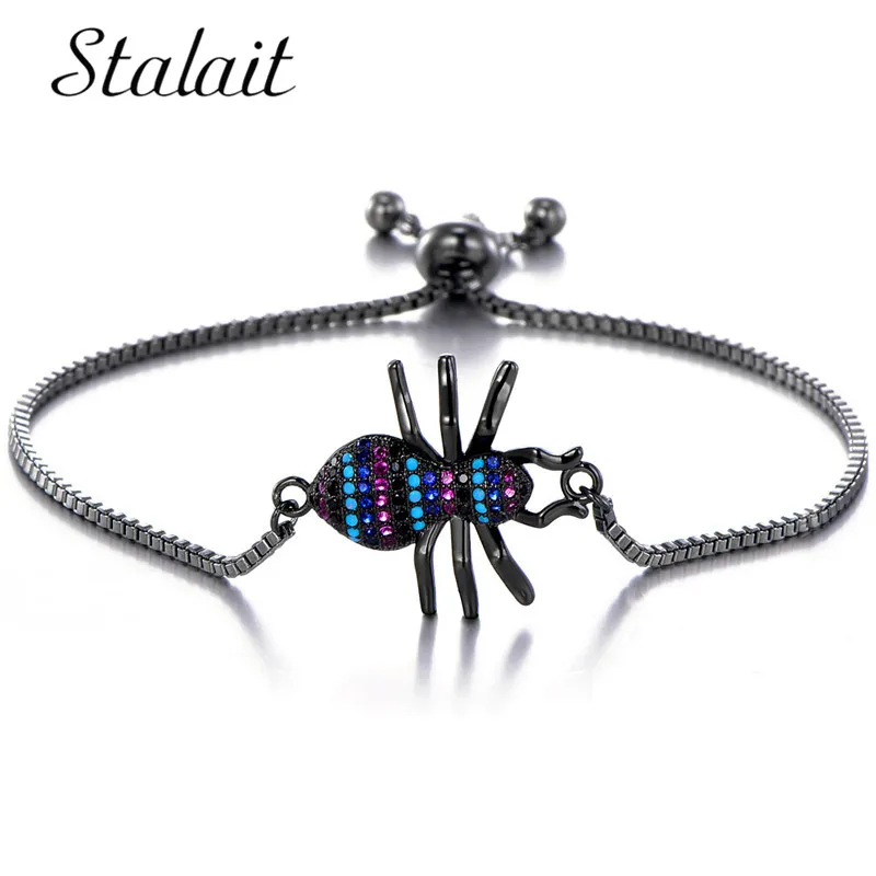Trendy Black Widow Spider Adjustable Bracelet Rhinestone Black Snake