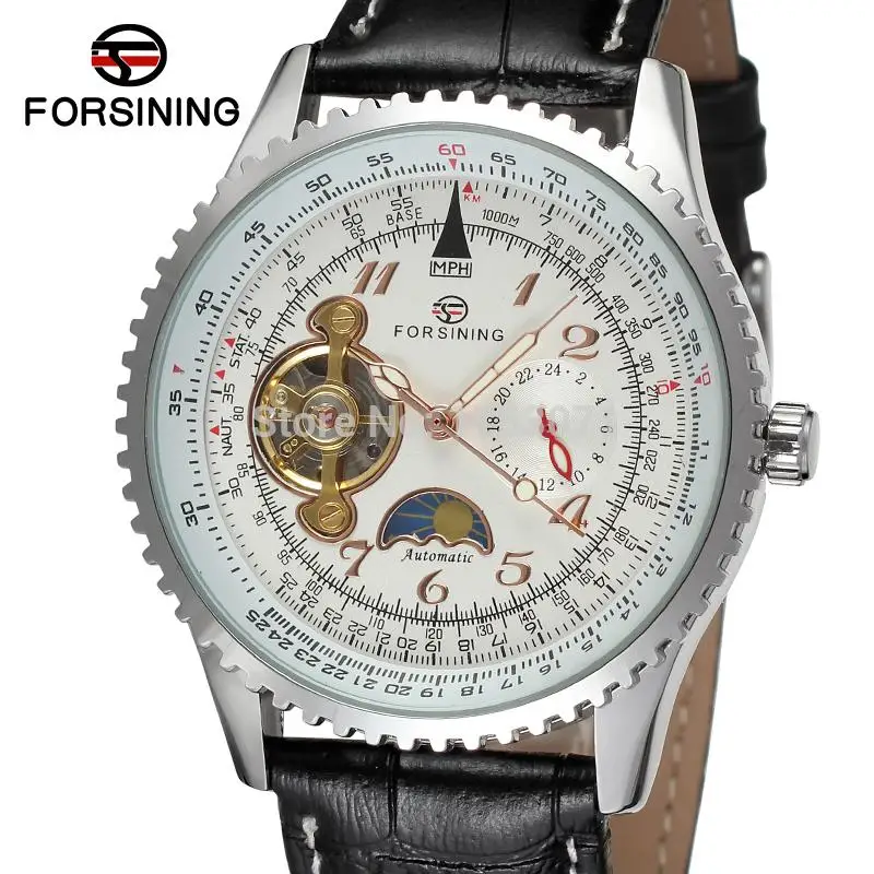 

FSG034M3S1 whole sale ! new men Automatic luxury watch with moon phase black genuine leather strap gift box free shipping