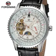 FSG034M3S1 оптовая продажа! новый мужчины Автоматическая роскошные часы с фазы луны черный кожаный ремешок подарочной коробке бесплатная доставка