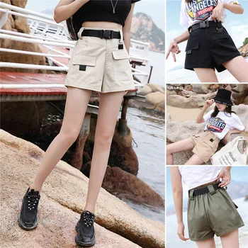 

Women Summer Cargo Cotton Overalls Shorts Casual Multi-pockets Trouser 4 Colors