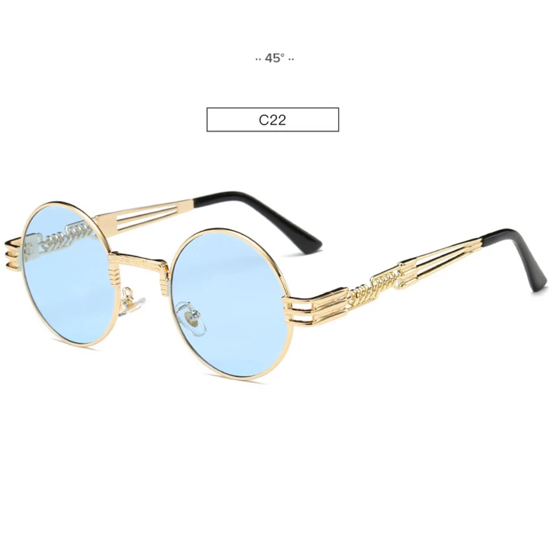 Золотые, металлические, модные, Джон Леннон, круглые солнцезащитные очки, стимпанк, солнцезащитные очки, мужские, женские, Ретро стиль, Ретро стиль, зеркальное покрытие, очки, оттенки - Цвет линз: C22