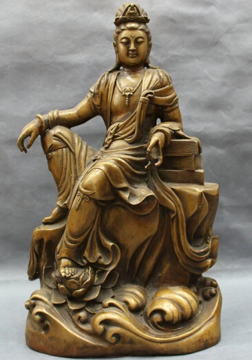 

JP S0114 19" Folk Chinese Bronze Lotus GuanYin Buddha Kwan-Yin Goddess Statue Sculpture