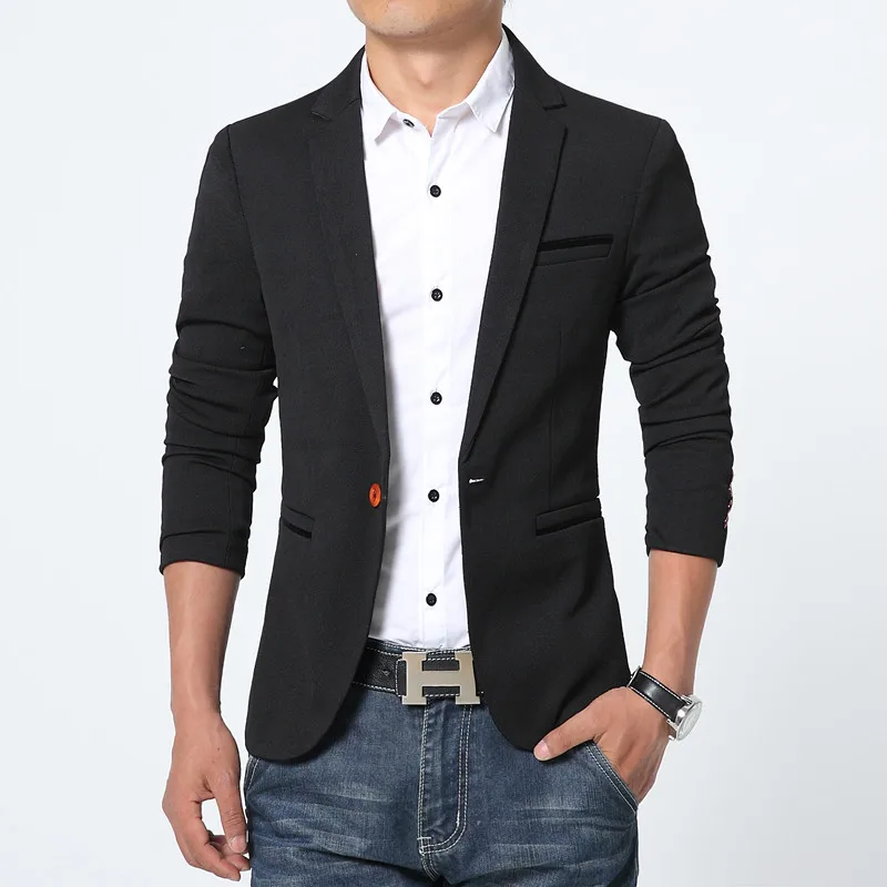 Мужской Блейзер Повседневный весенний модный брендовый высококачественный хлопковый приталенный мужской костюм Terno Masculino деловые блейзеры для мужчин - Цвет: black