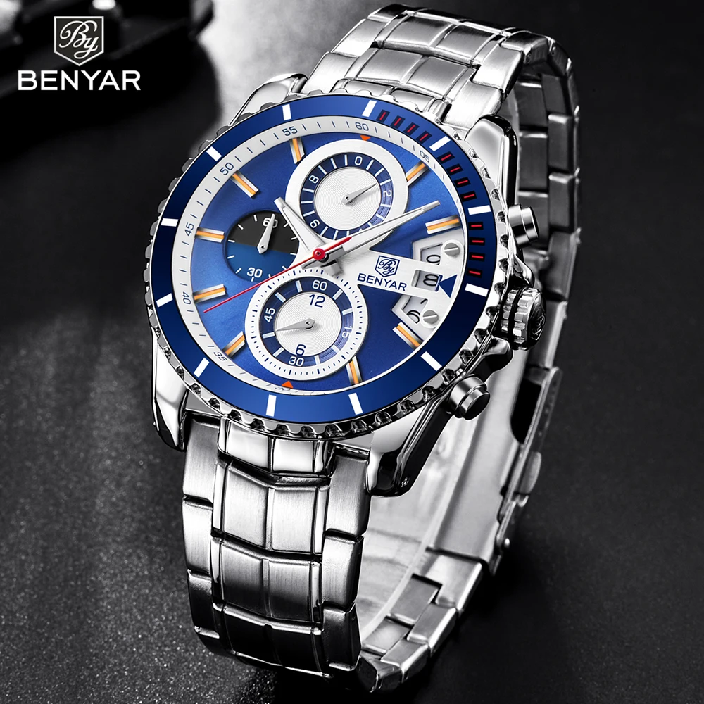 New BENYAR Top brand men's fashion luxury watch stainless steel analog quartz watch waterproof business sport wrist watches men New BENYAR Top brand men's fashion luxury watch stainless steel analog quartz watch waterproof business sport wrist watches men