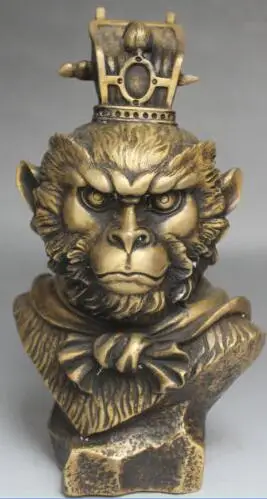 

bjcChinese Mythos Bronze Handsome Sun Wukong Monkey King Head Bust Statue Sculpture