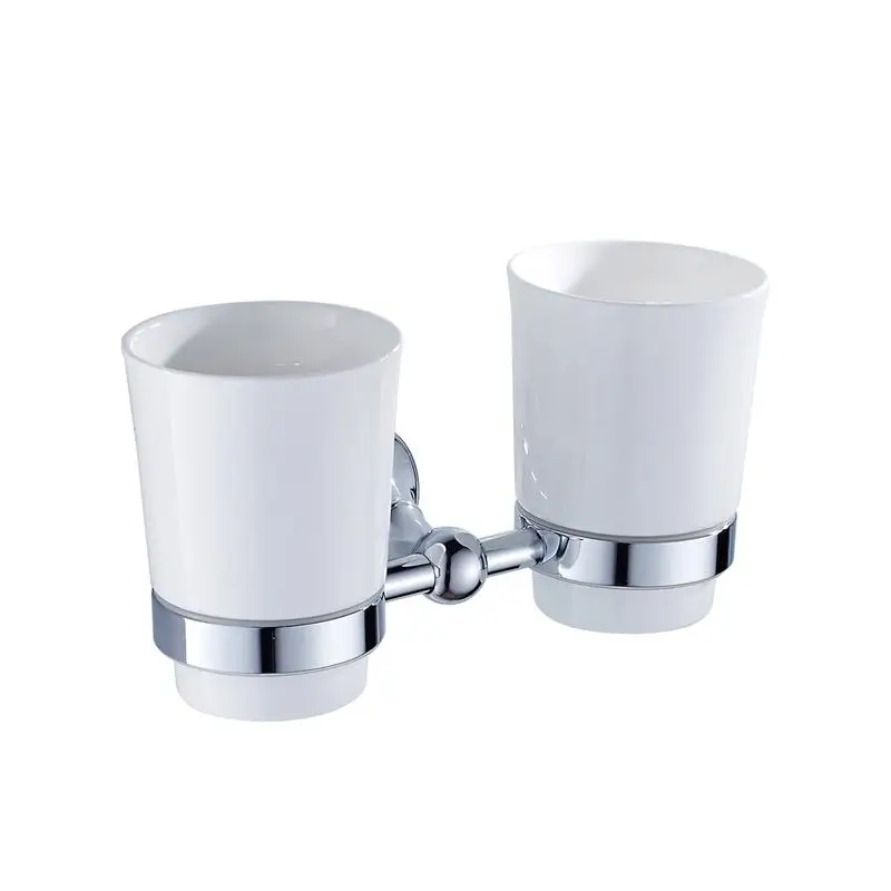 

1PC Strong Copper Double Metal Wall Mounted Storage Rack Tumbler Holders Cups Holders for Hotel Home Bathroom