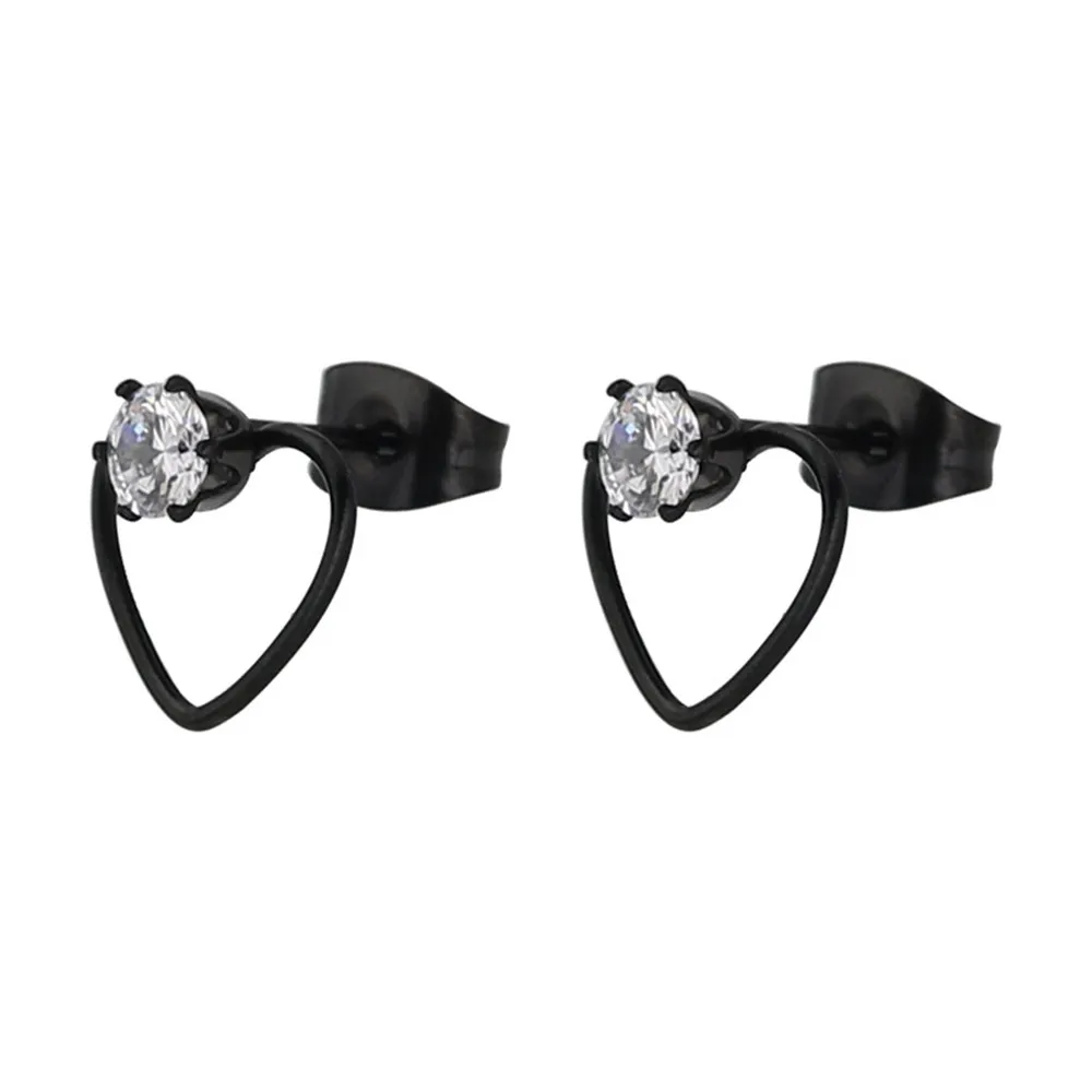 

Fashion black crystal stud earrings female stainless steel jewelry cute gold heart earrings men gifts for women accessories