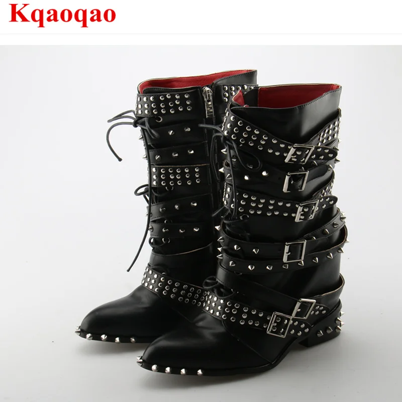 

Pointed Toe Black Color Side Zip Women Short Booties Brand Design Super Star Runway Shoes Stylish Rivets Embellished Heel Boots