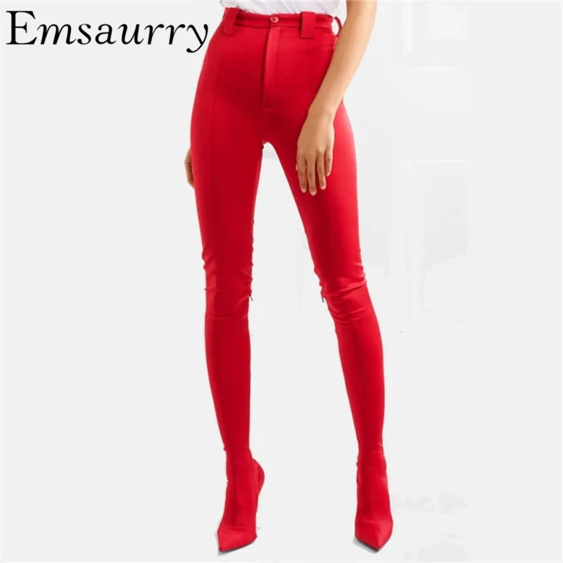

Fashion Pants Boots Super High Candy Color Stiletto Heel Point Toe Catwalk Luxury Satin Colorful Long Booties For Women