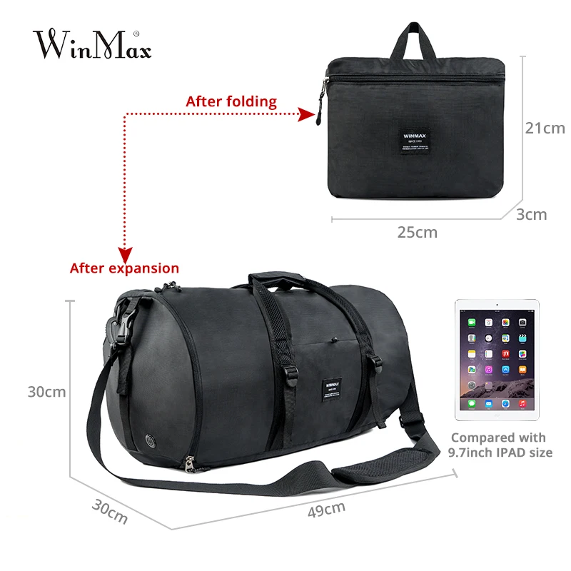 Winmax брендовая черная Дорожная сумка Большой сухой влажный раздельный мужской