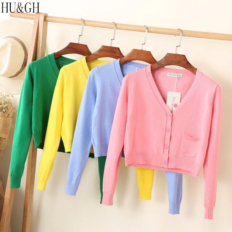 

New Arrival Spring and Autumn Knitted Cardigan Short Coat Casual V-Neck Long Sleeve Cardigans Sweater Thin Coat Female Tops