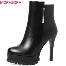 MORAZORA/Большие размеры 34-43; обувь на тонком каблуке; пикантные Модные женские ботинки вечерние однотонные ботильоны для женщин; сезон весна-осень
