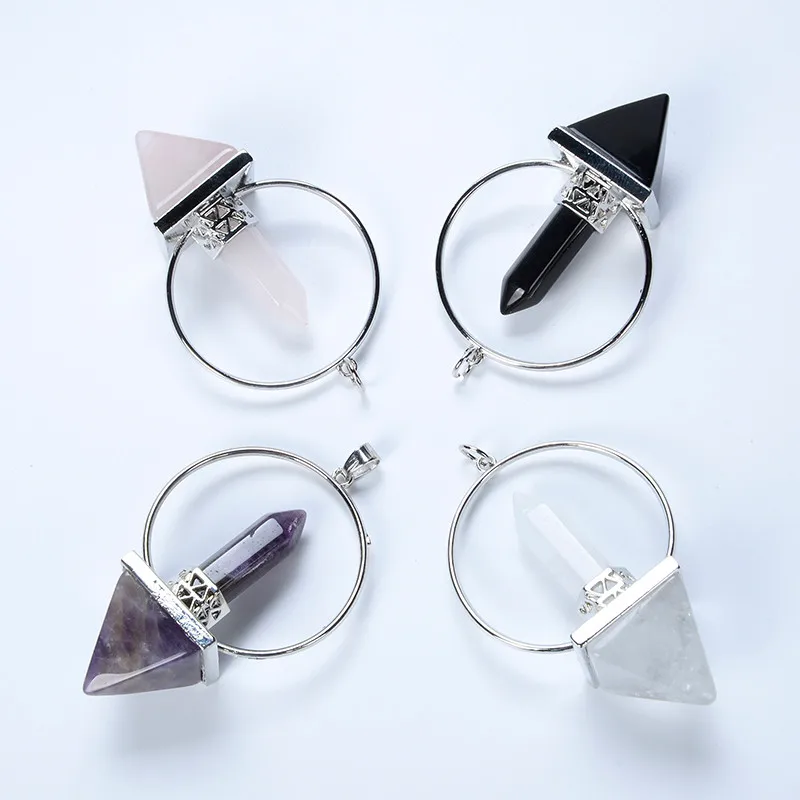 

New Silver Plated Natural Stone Pendulum for Dowsing Hexagonal Prism Pyramid Purple White Pink Crystal Pendants