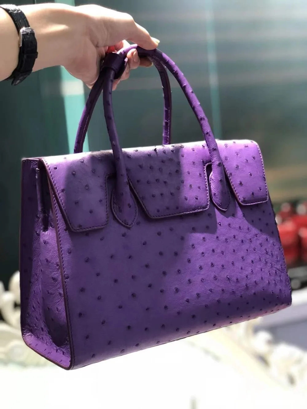 Bolso de mano 100% piel avestruz auténtica para mujer, bolso de mano de calidad superior, de color naranja, morado y - AliExpress Maletas y bolsas