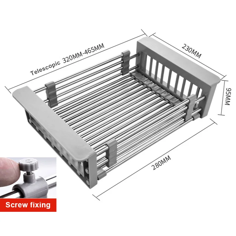 Держатель из нержавеющей стали сливной корзина телескопическая раковина стойка шкаф-органайзер для кухни Чистка фруктов овощей столовые приборы - Цвет: Gray