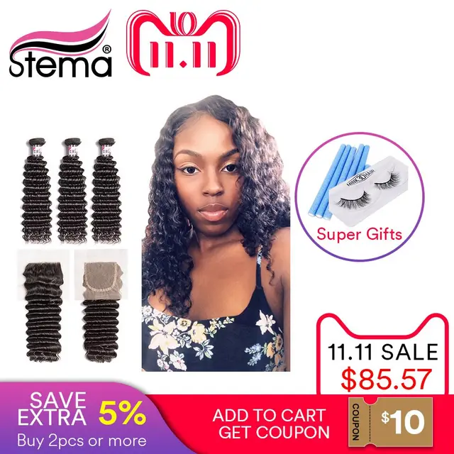 Best Price Stema Brazilian Deep Wave Human Hair Bundles With Closure 3PCS Hair Weft With 4x4 Lace Closure Remy Hair Extension Free Shipping Best Price Stema Brazilian Deep Wave Human Hair Bundles With Closure 3PCS Hair Weft With 4x4 Lace Closure Remy Hair Extension Free Shipping