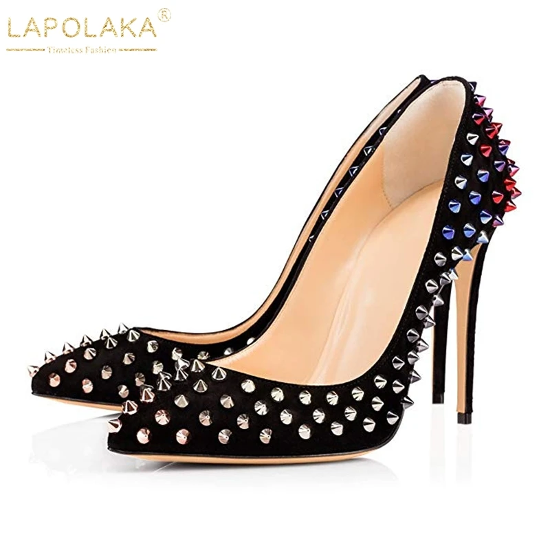 

LAPOLAKA NEW BIG Size 45 Dropship Party Pointed Toe Stiletto Shoes Woman Sexy High Heels Rivets Women Shoes PUMPS