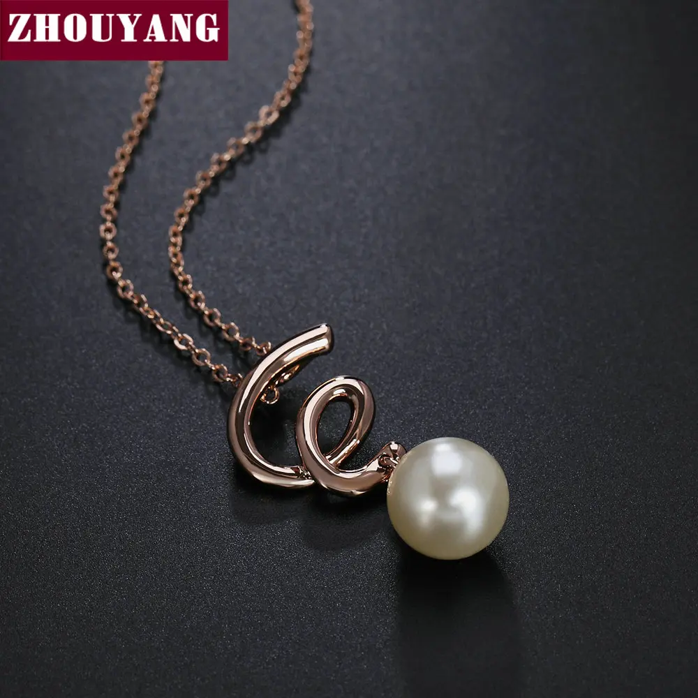 ZHOUYANG Pendant Necklace For Women Elegant Style Imitation Pearl Spiral Rose Gold Color Wedding Gift Fashion Jewelry N238