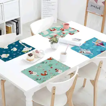 

Winter Home Decor Placemat Table Table Cartoon Animal Polar Bear Red Scarf Pattern Restaurant Kitchen Napkin Mat Supplies