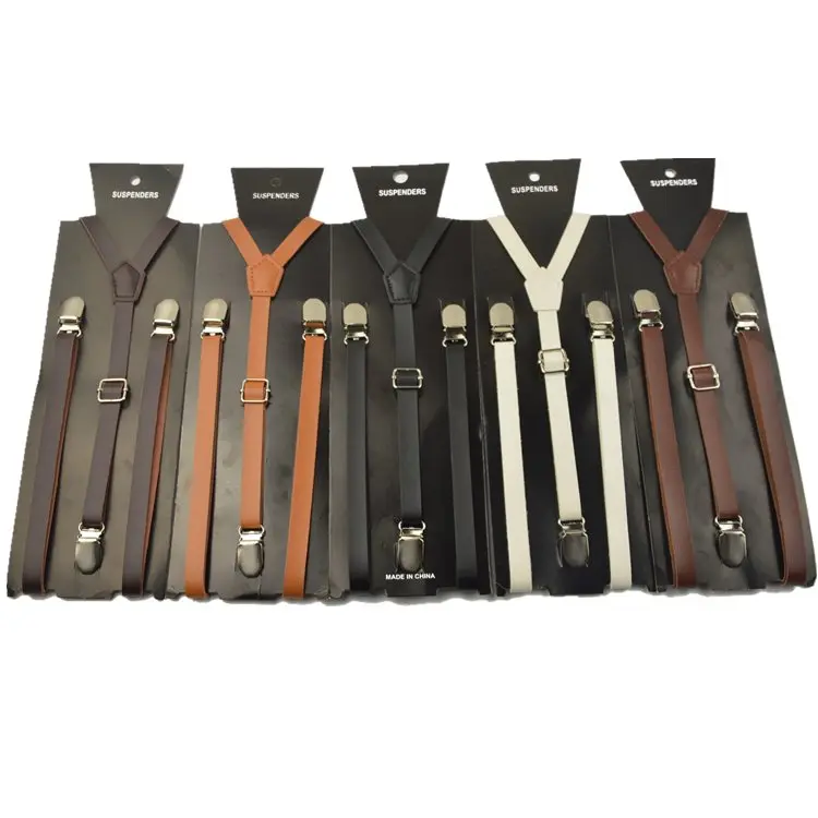 2016 fashion women leather thin and narrow suspenders  belt PU Leather Clip-on Men Women Braces Suspenders 1.3CM Width