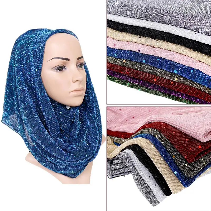 

Shimmer wrinkle scarf maxi stretchy wraps hijab paillette pleated shawls muslim scarves headband wraps islamic scarves 10pcs/lot