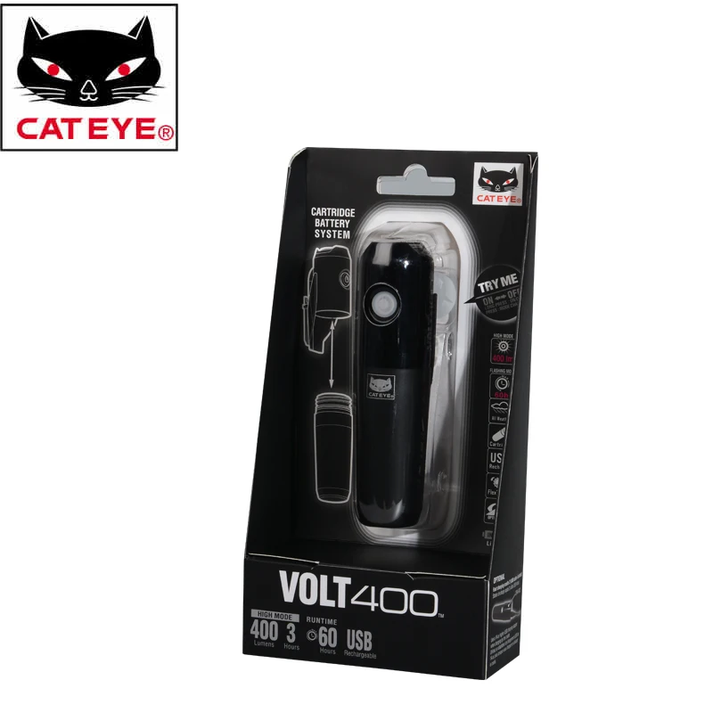Perfect CATEYE VOLT400 Bikes Portable LED Light USB Rechargeable Bike Handlebar Helmet Front Lights Cycling Riding Safety Light Lamps 5