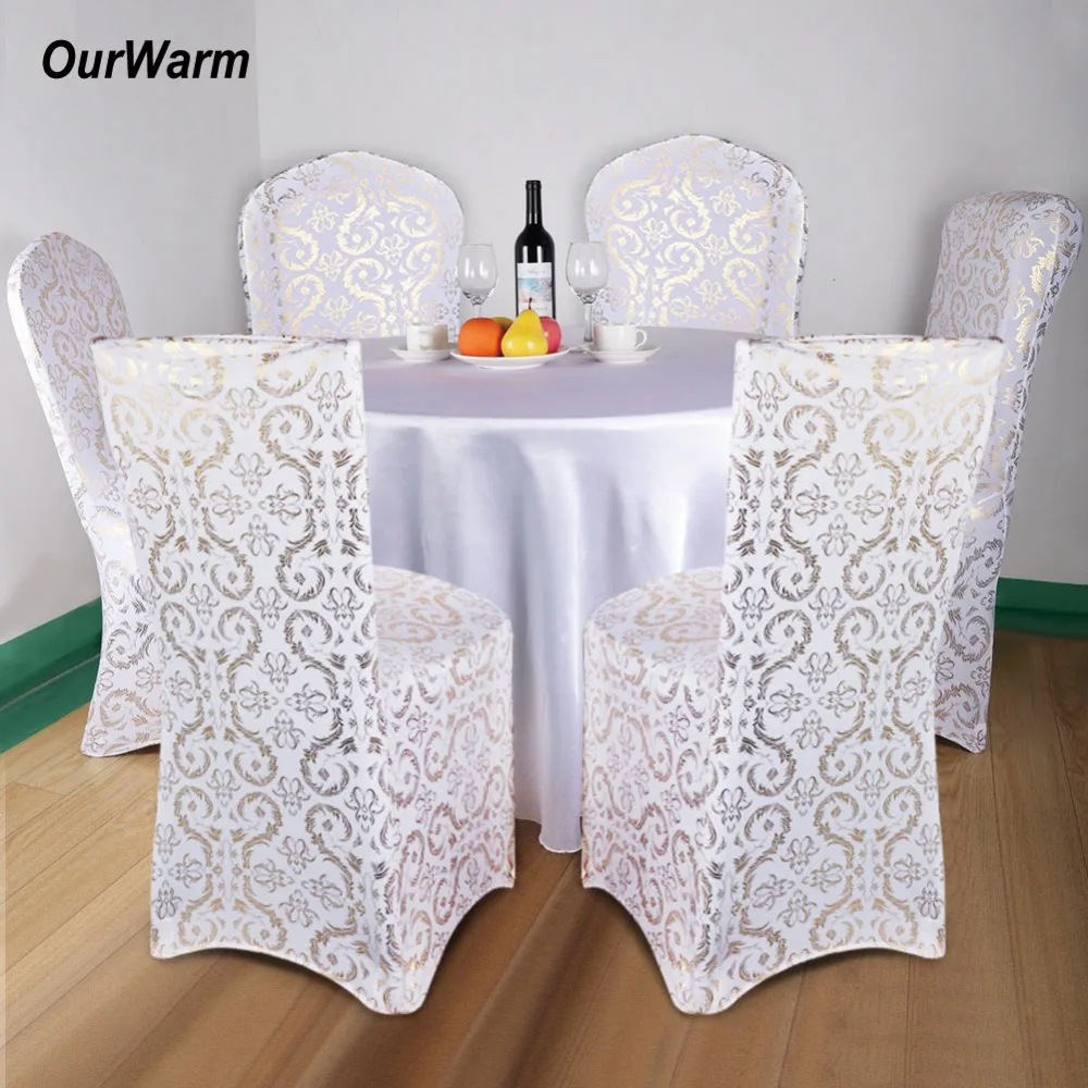 OurWarm 6 قطع دنة كرسي يغطي البرنز تمتد مرونة الطعام غطاء مقعد ل مأدبة الزفاف فندق عيد الميلاد الديكور