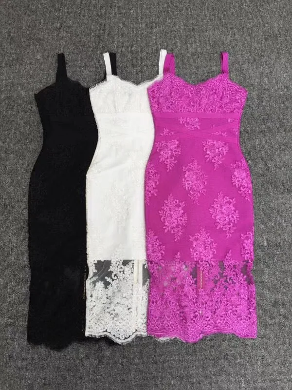 

Summer Women lace black white purple Bandage Dress Spaghetti Strap V Neck Sleeveless 2018 Sexy Bodycon Party Dress
