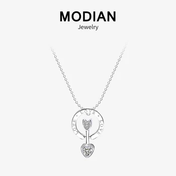 

MODIAN Authentic 925 Sterling Silver High Quality CZ Stone Heart Arrow Shape Pendant Necklace for Women Chain Link Jewelry Gifts