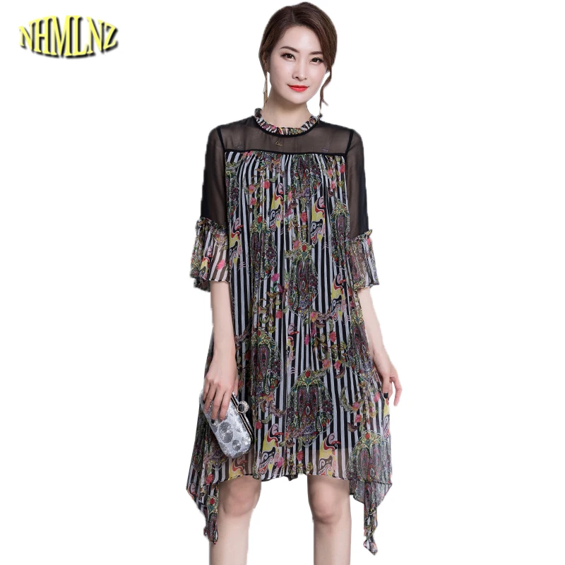 Women Summer Print Dress Korean style Three Quarter sleeves Chiffon Vestidos New Female Loose Vestido Party Dresses WKM807 | Женская
