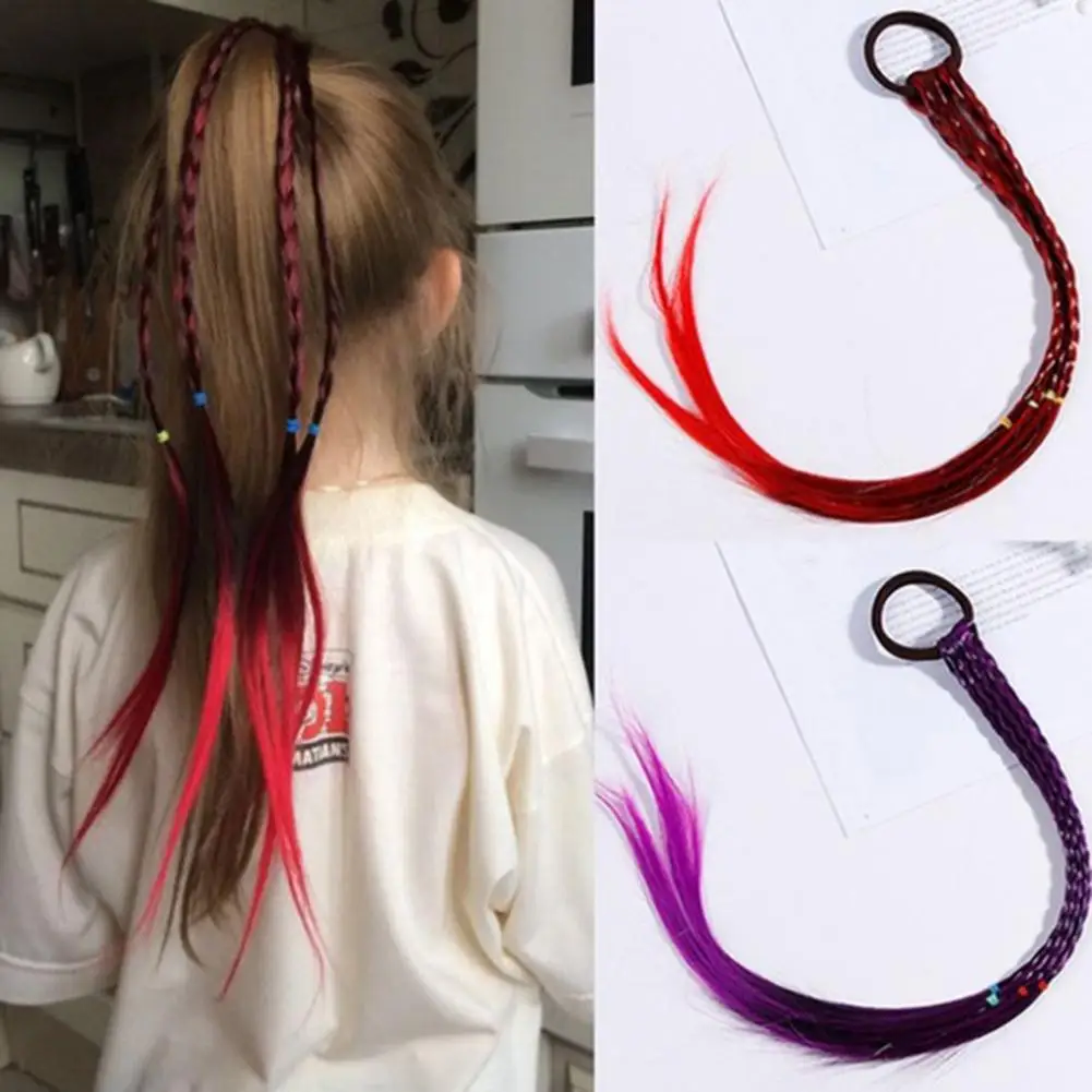 

New Fashion Headwear Vintage Hair Ring Rope Children Girls Long Braided Wig Hair Ring Rope Elastic Ponytail Holder Headwear